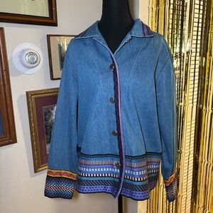 Coldwater Creek Blue Jean Jacket with Colorful Accents